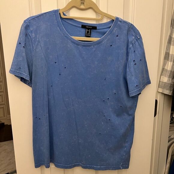 Forever 21 blue short sleeve distressed T-shirt - Picture 1 of 4